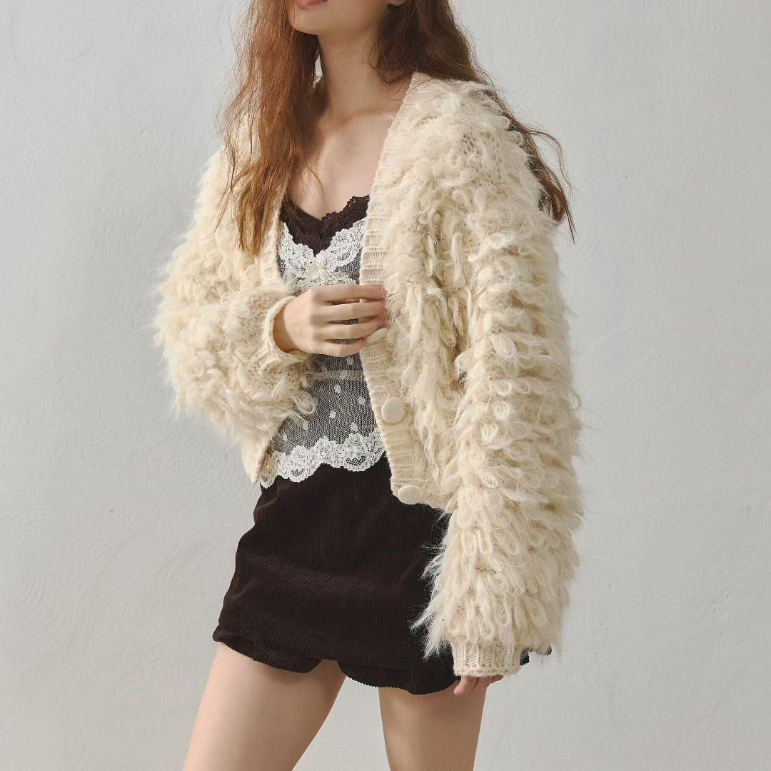 潦草感貴賓狗毛毛V領針織外套 / 3色