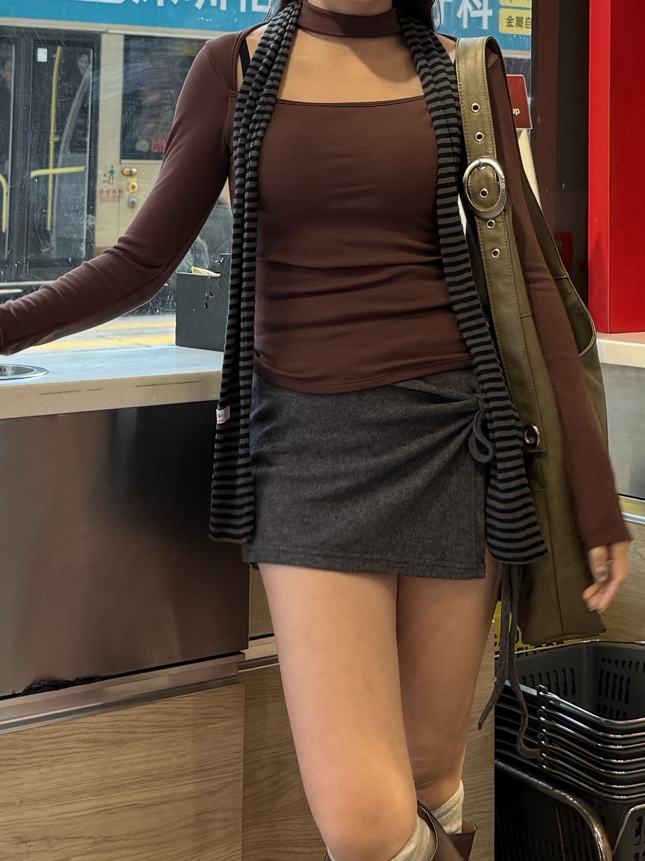 (訂購)綁帶綁面裙褲 SK0101(灰/黑)
