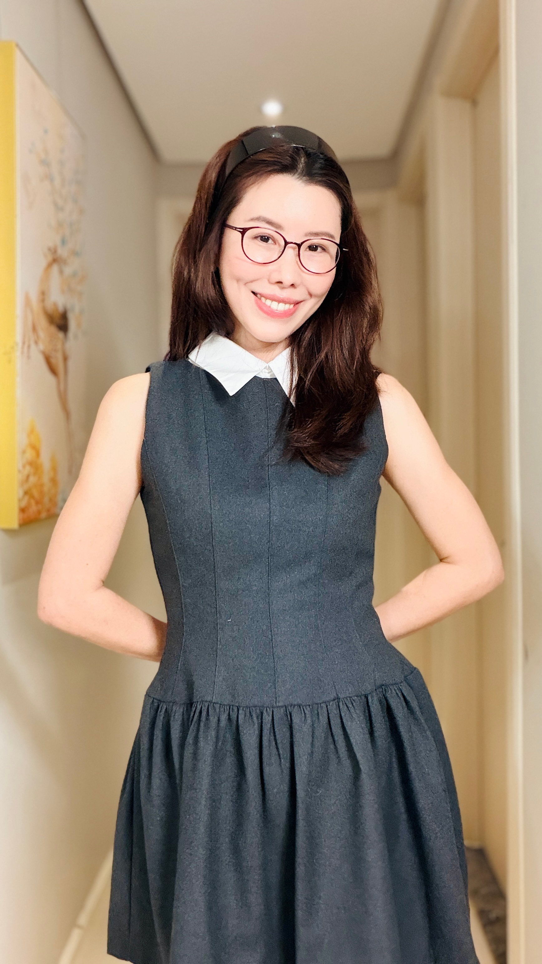 Urena 襯衫領毛料無袖洋裝 [ 2色 / Free ]