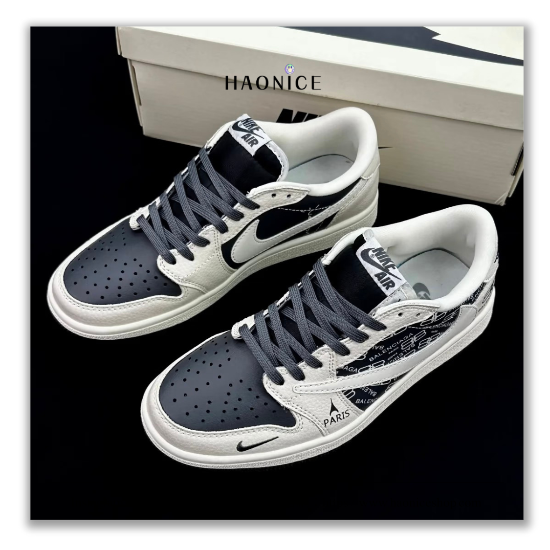 【HAO NICE】改色改皮訂製！限量100雙！惡作劇訂製款🔥Air Jordan 1 x Travis Scott x Balenciaga 巴黎世家 黑白配色 倒勾 板鞋 籃球鞋