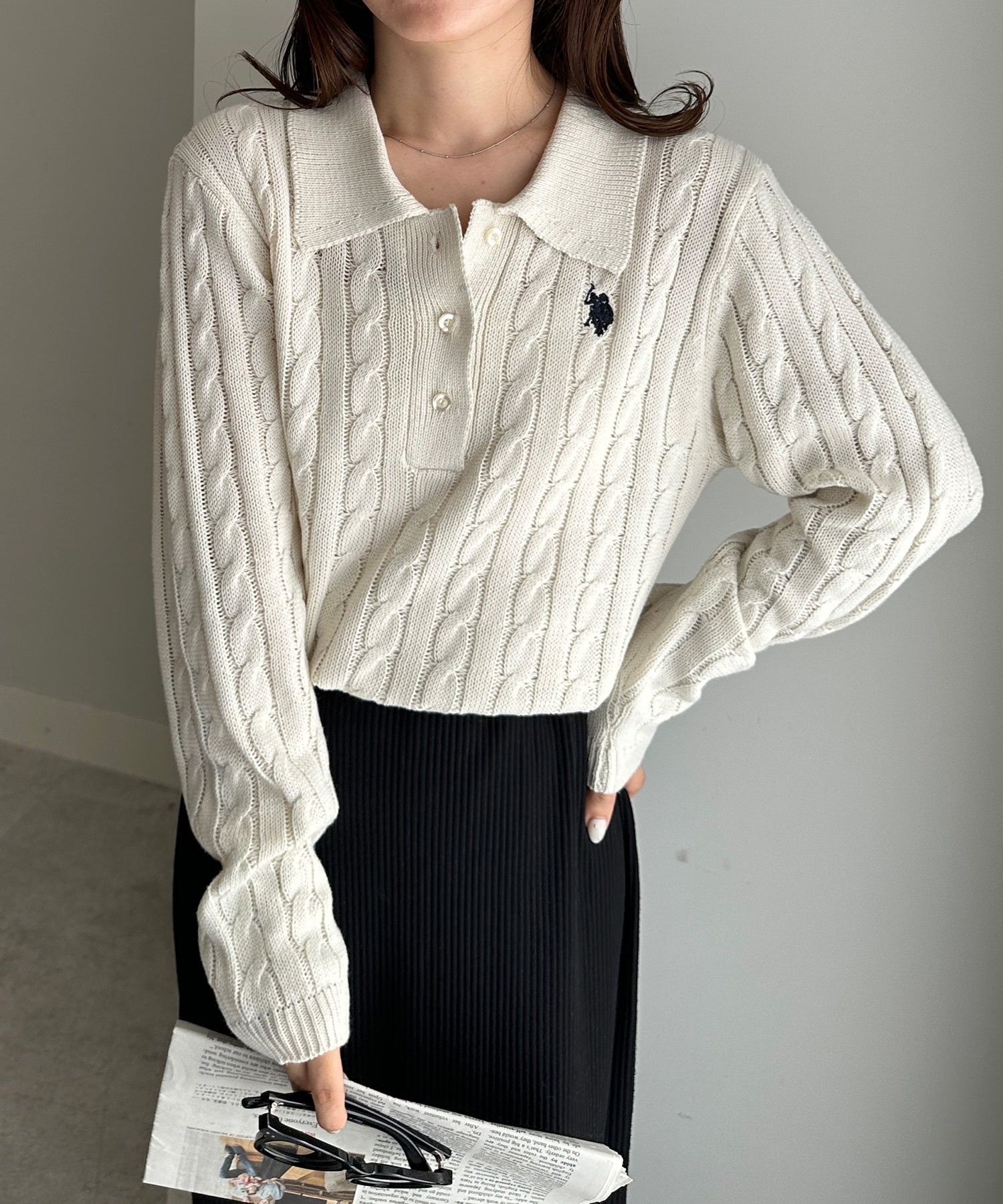 U.S. POLO ASSN. / Long Sleeve Cable Polo Shirt