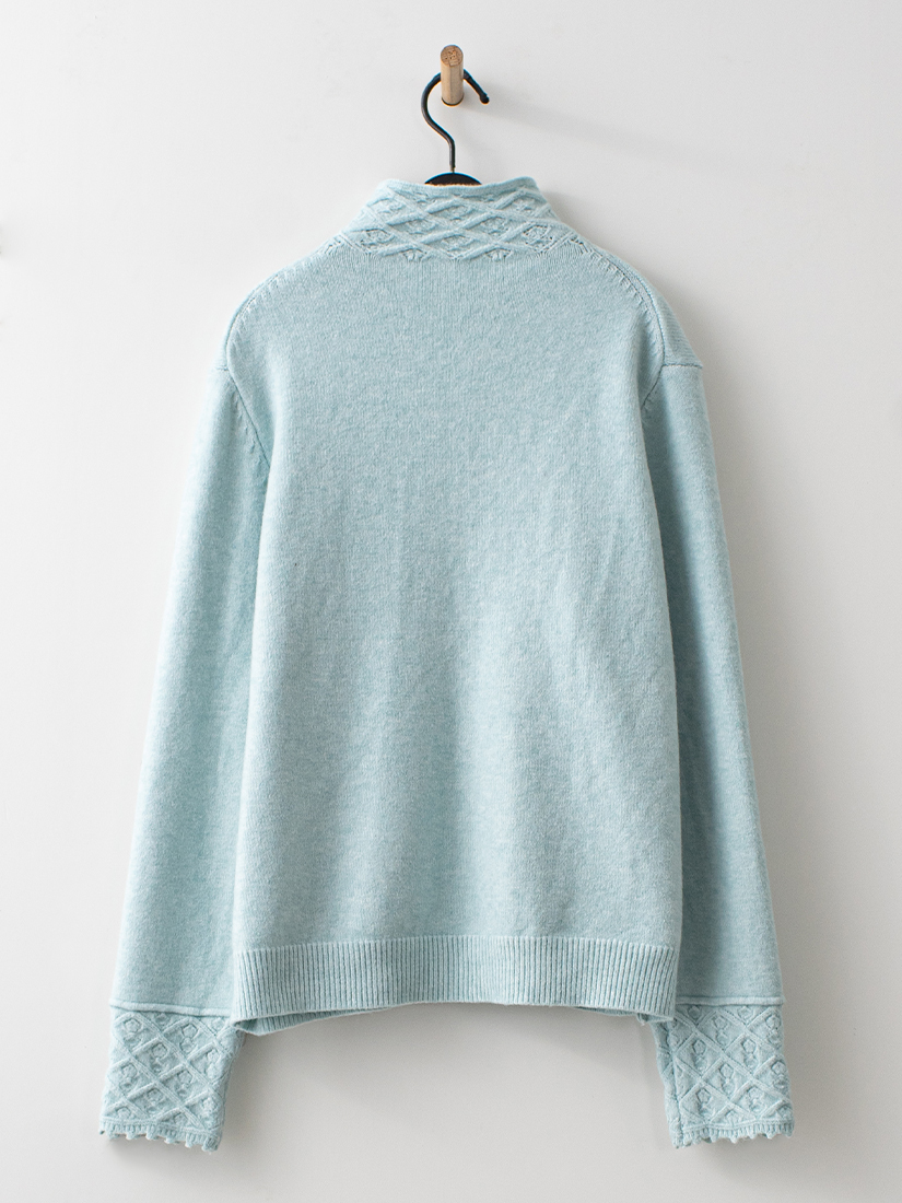 菱格鏤空蕾絲領莫代爾棉柔感針織外套