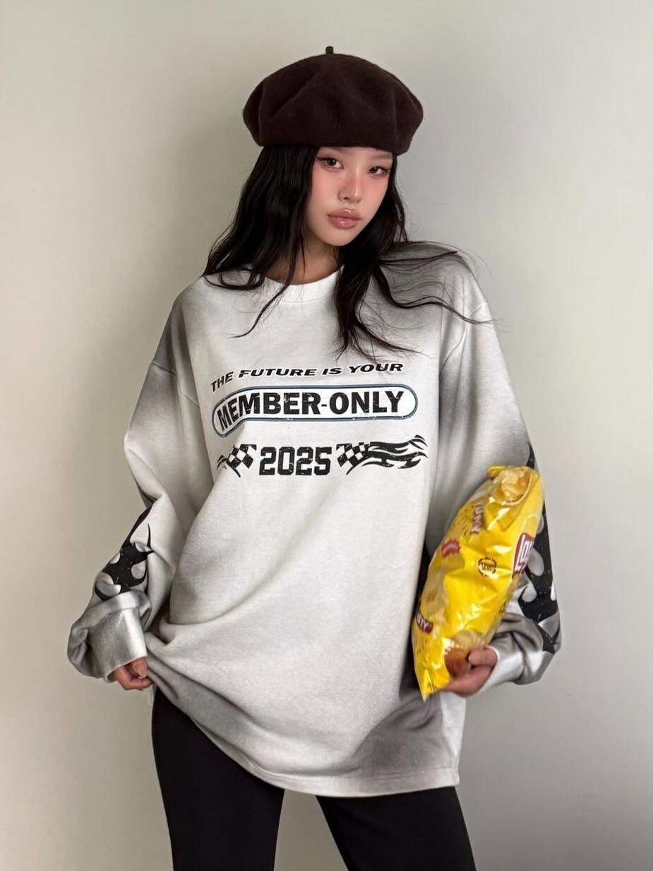 仿污英文字圖案長袖衫 BALLIN-012T