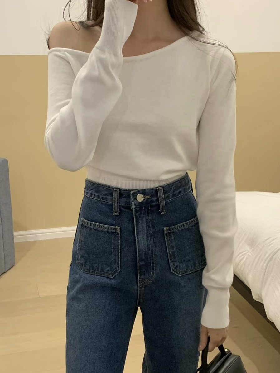 斷貨! Premium 斜膊簡約針織上衣// 兩色入