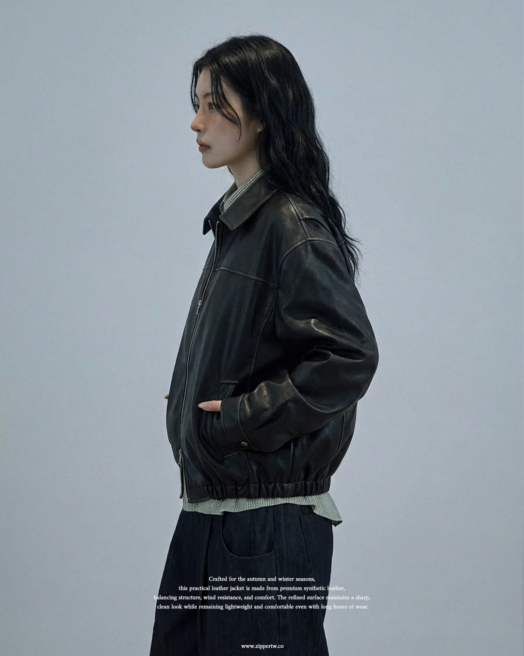 25AW Double-Zip Leather Jacket (Black / Brown) Unisex