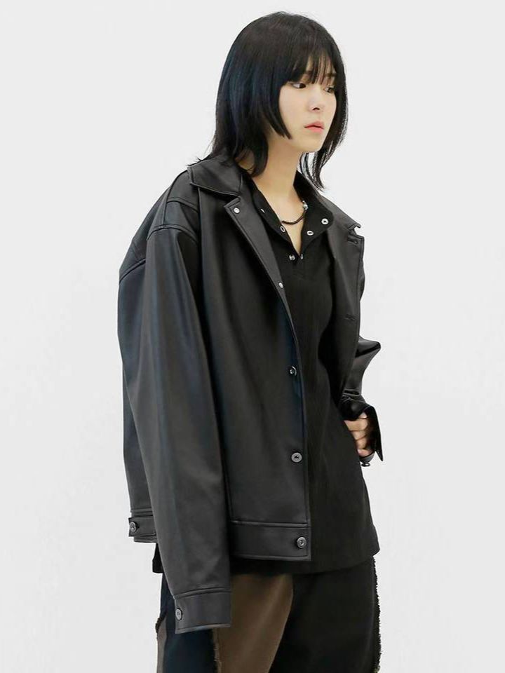 反領開胸合成皮褸 ALLWAYS-026JK