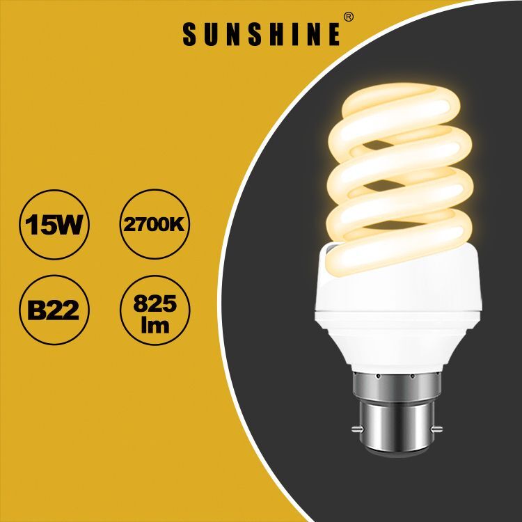 慳電膽(螺旋型燈膽) 15W B22釘頭 白光6400K / 黃光2700K S03D15B22D/W