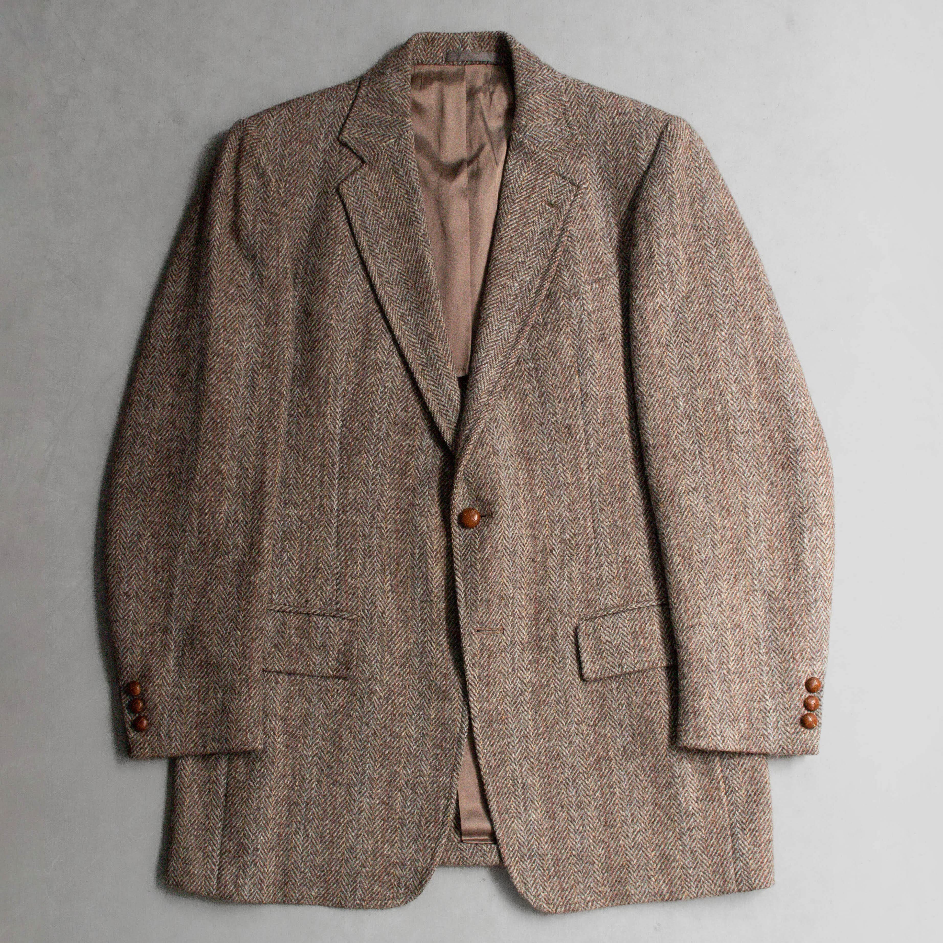 VINTAGE HARRIS TWEED BLAZER 美國製 棕色 人字紋 羊毛 西裝外套 A