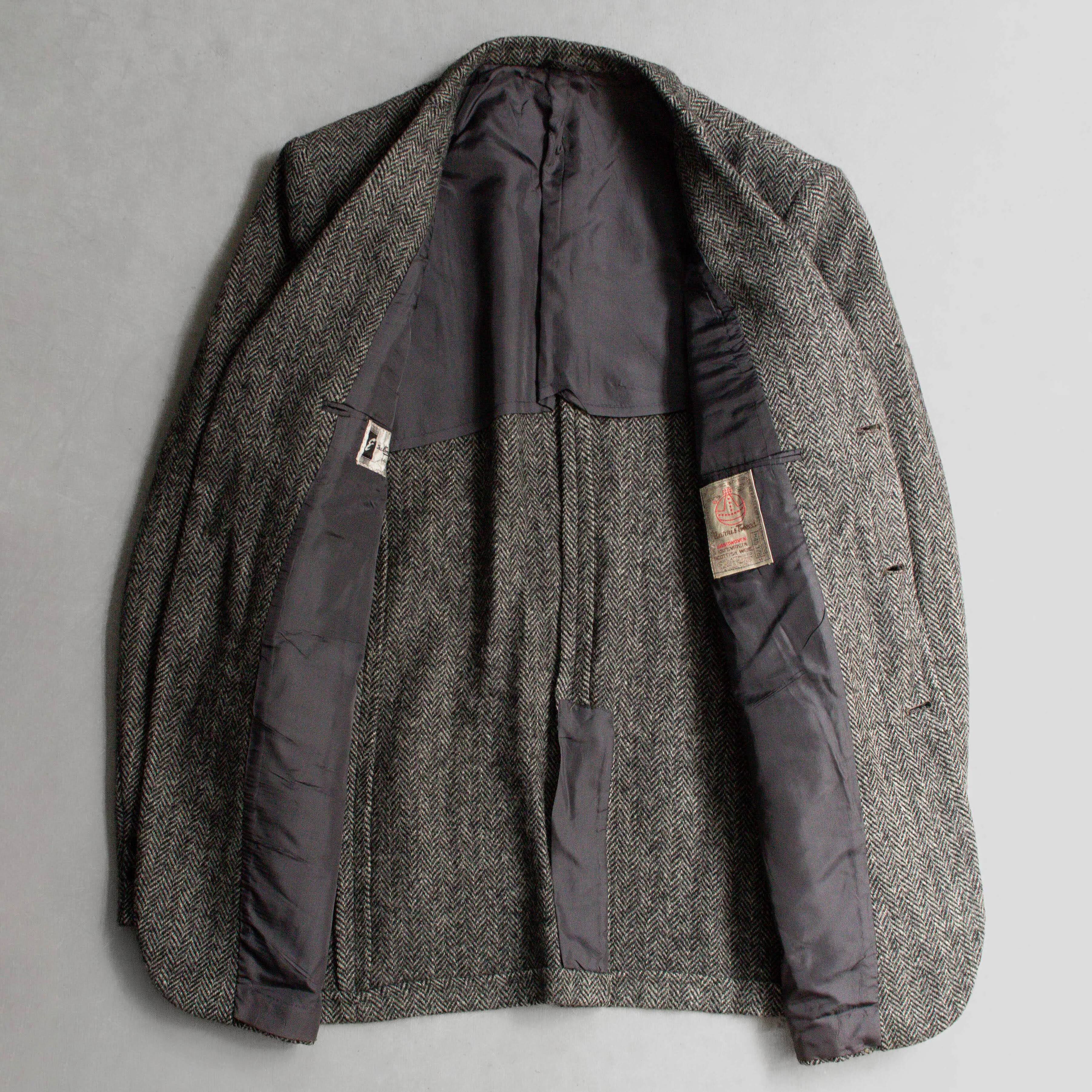 VINTAGE HARRIS TWEED BLAZER 美國 深灰色 人字紋 羊毛 西裝外套 B