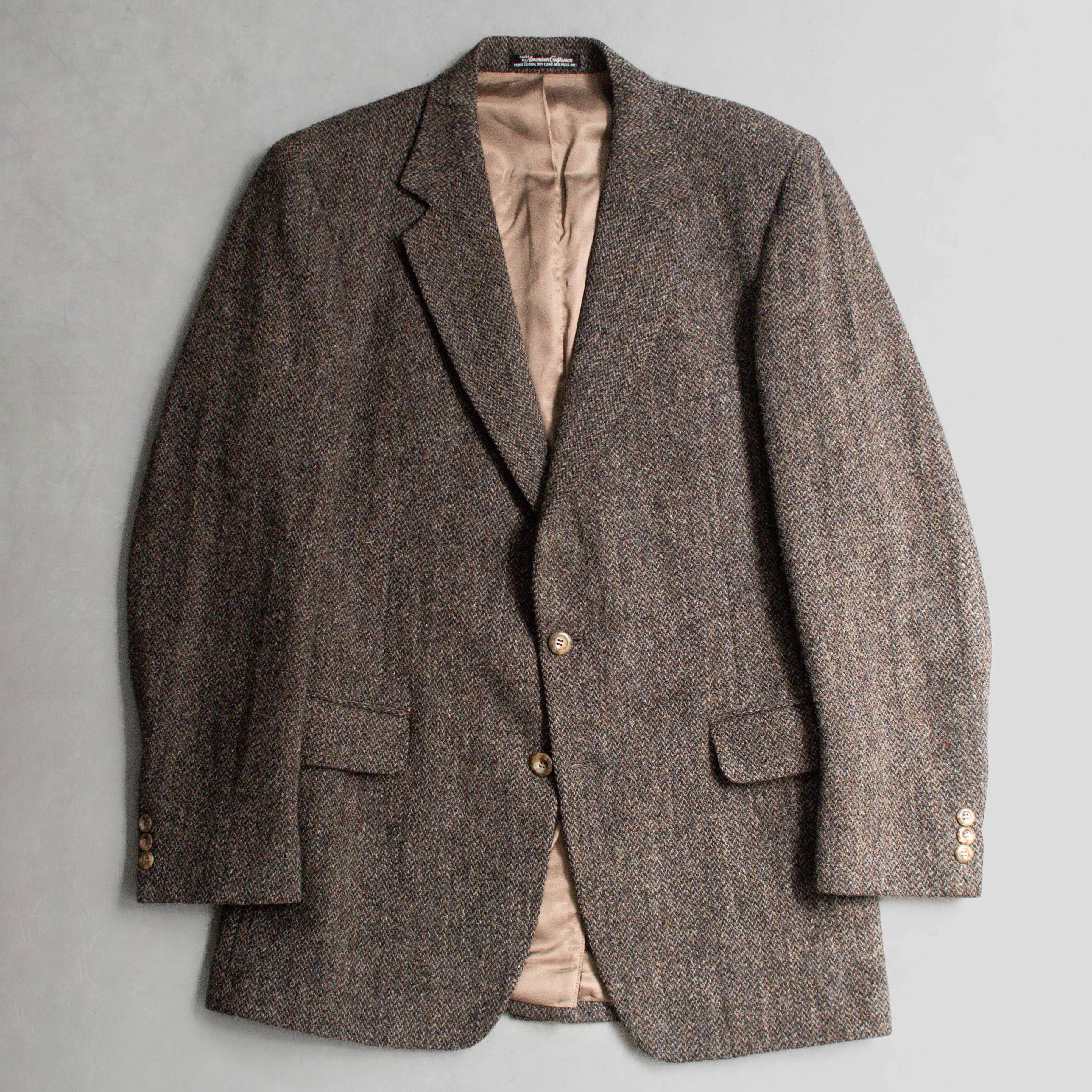 VINTAGE HARRIS TWEED BLAZER 美國製 深棕色 人字紋 羊毛 西裝外套 C