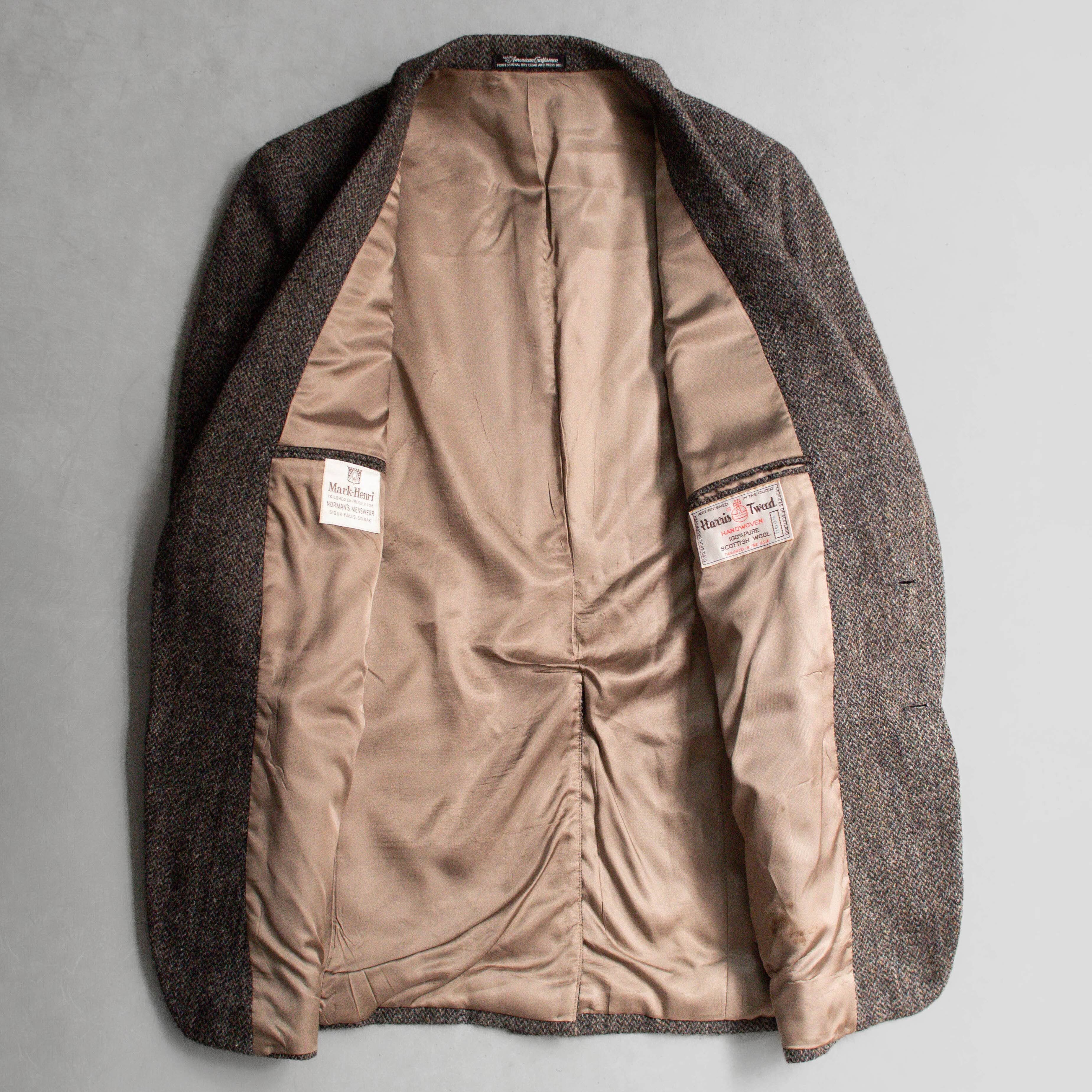 VINTAGE HARRIS TWEED BLAZER 美國製 深棕色 人字紋 羊毛 西裝外套 C