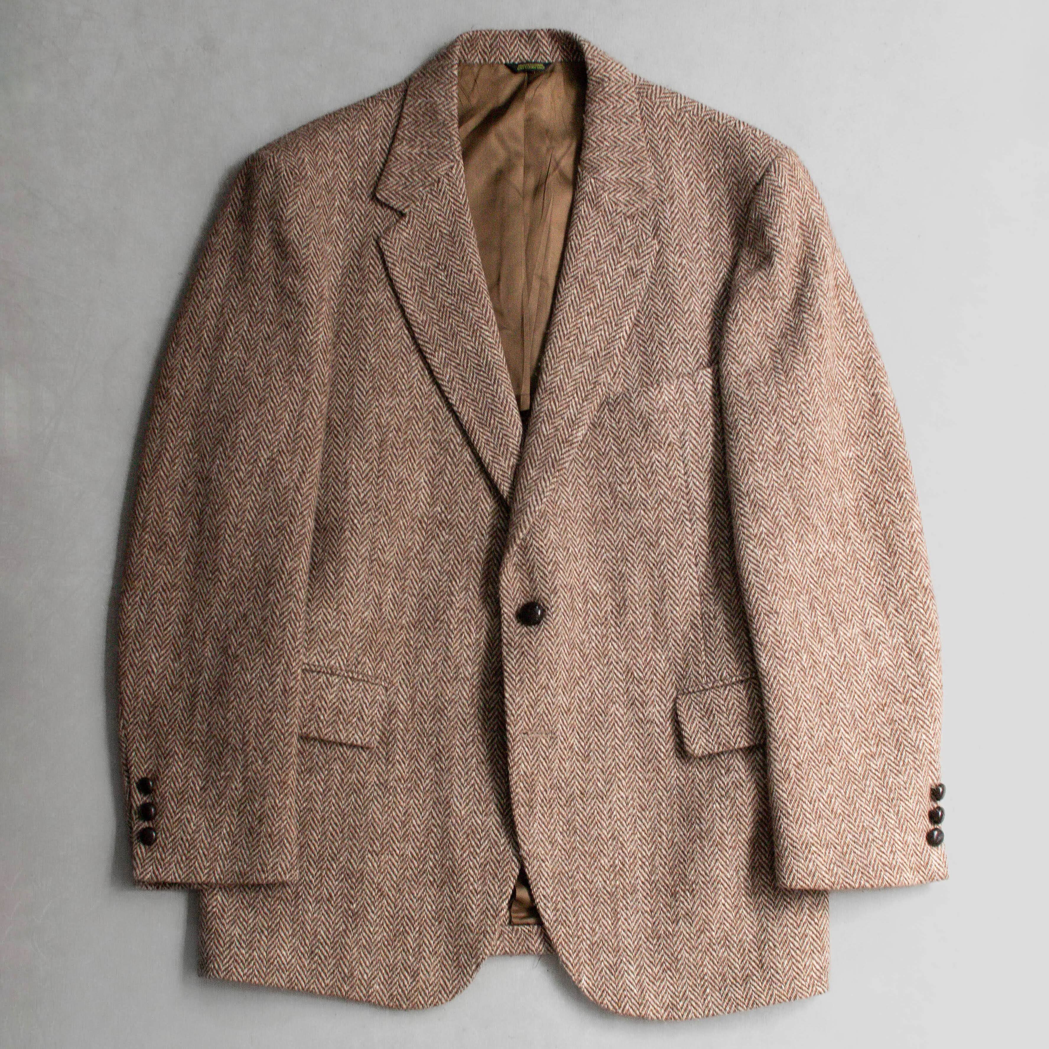 VINTAGE HARRIS TWEED BLAZER 美國 棕色 人字紋 羊毛 西裝外套 D