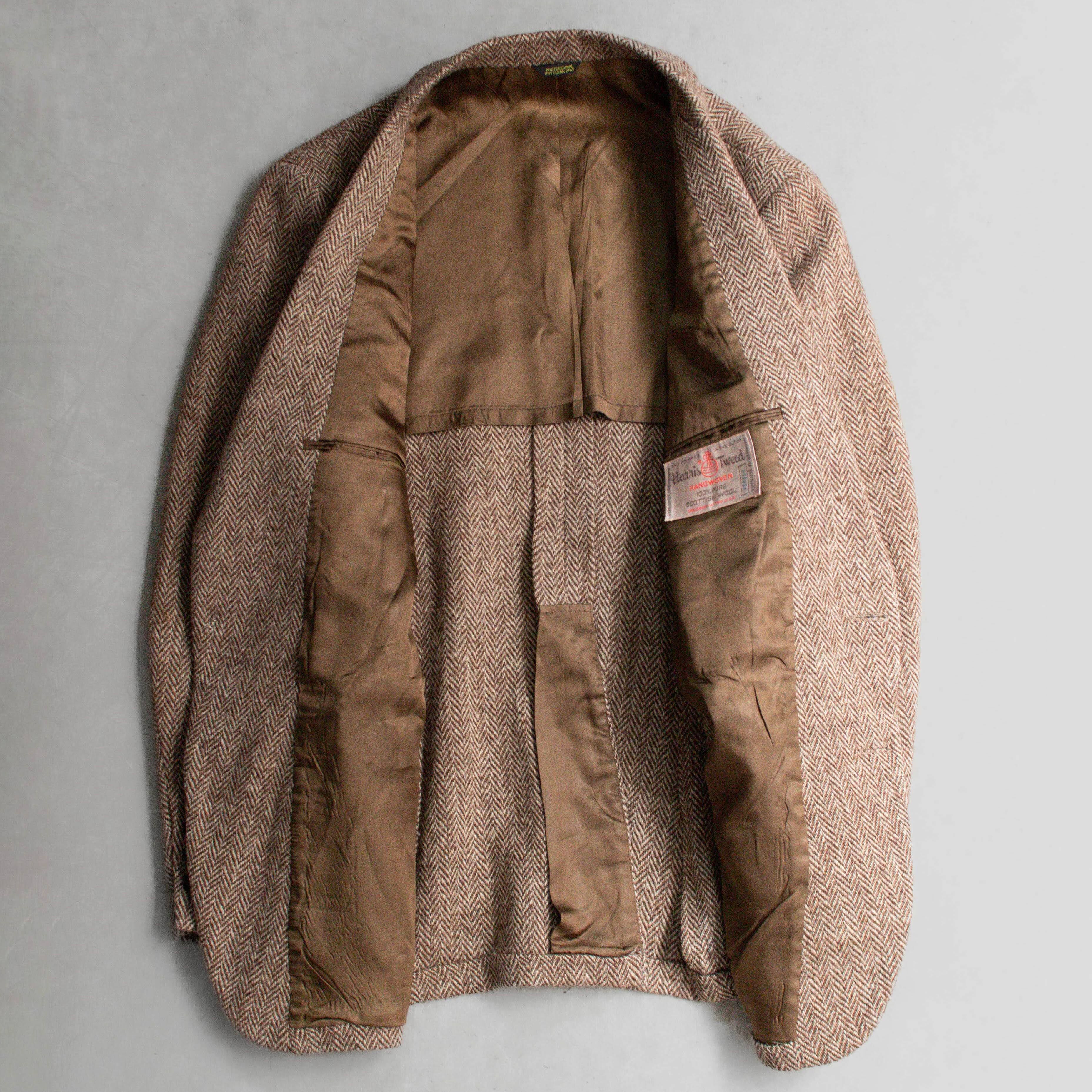 VINTAGE HARRIS TWEED BLAZER 美國 棕色 人字紋 羊毛 西裝外套 D