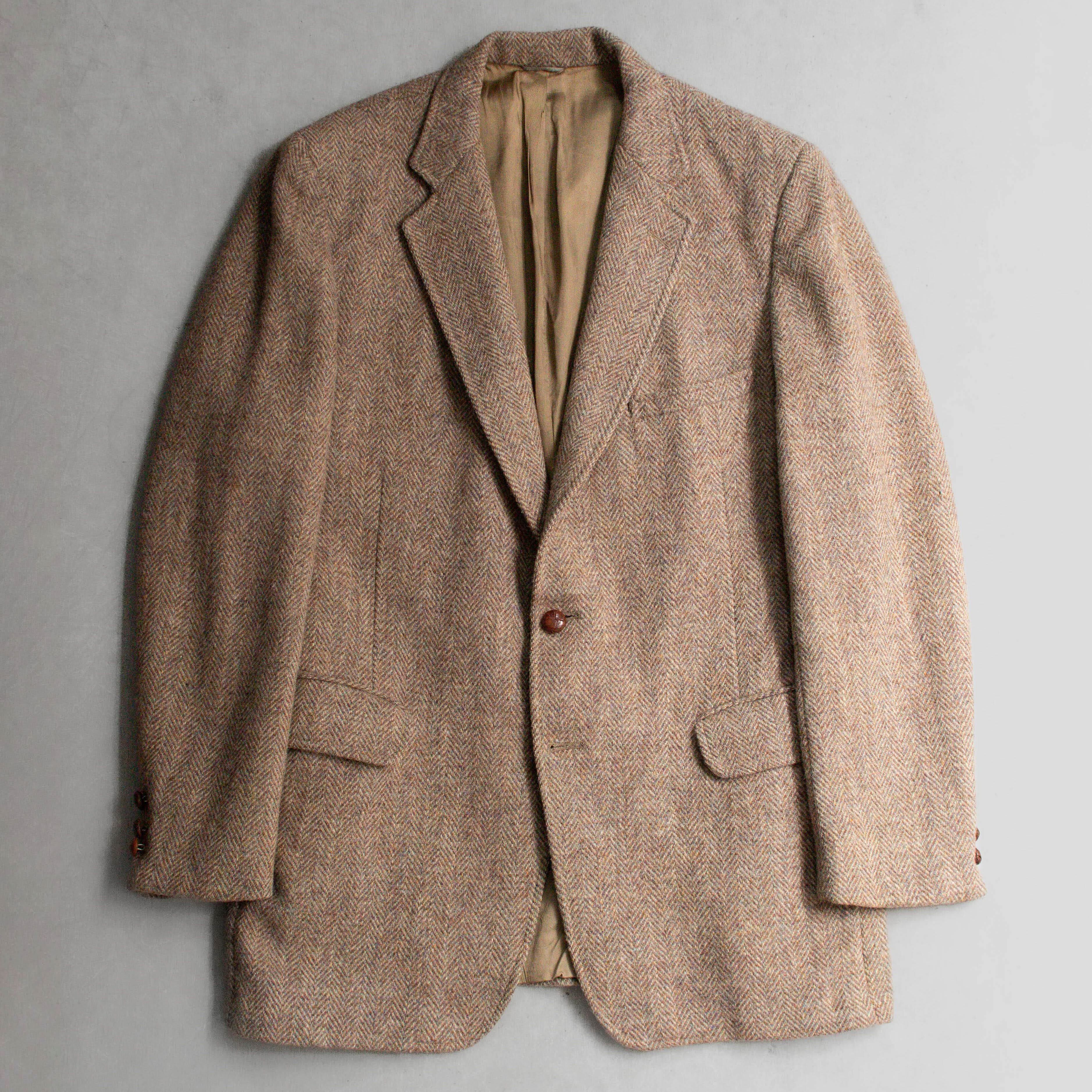 VINTAGE HARRIS TWEED BLAZER 美國製 淺棕色 人字紋 羊毛 西裝外套 E