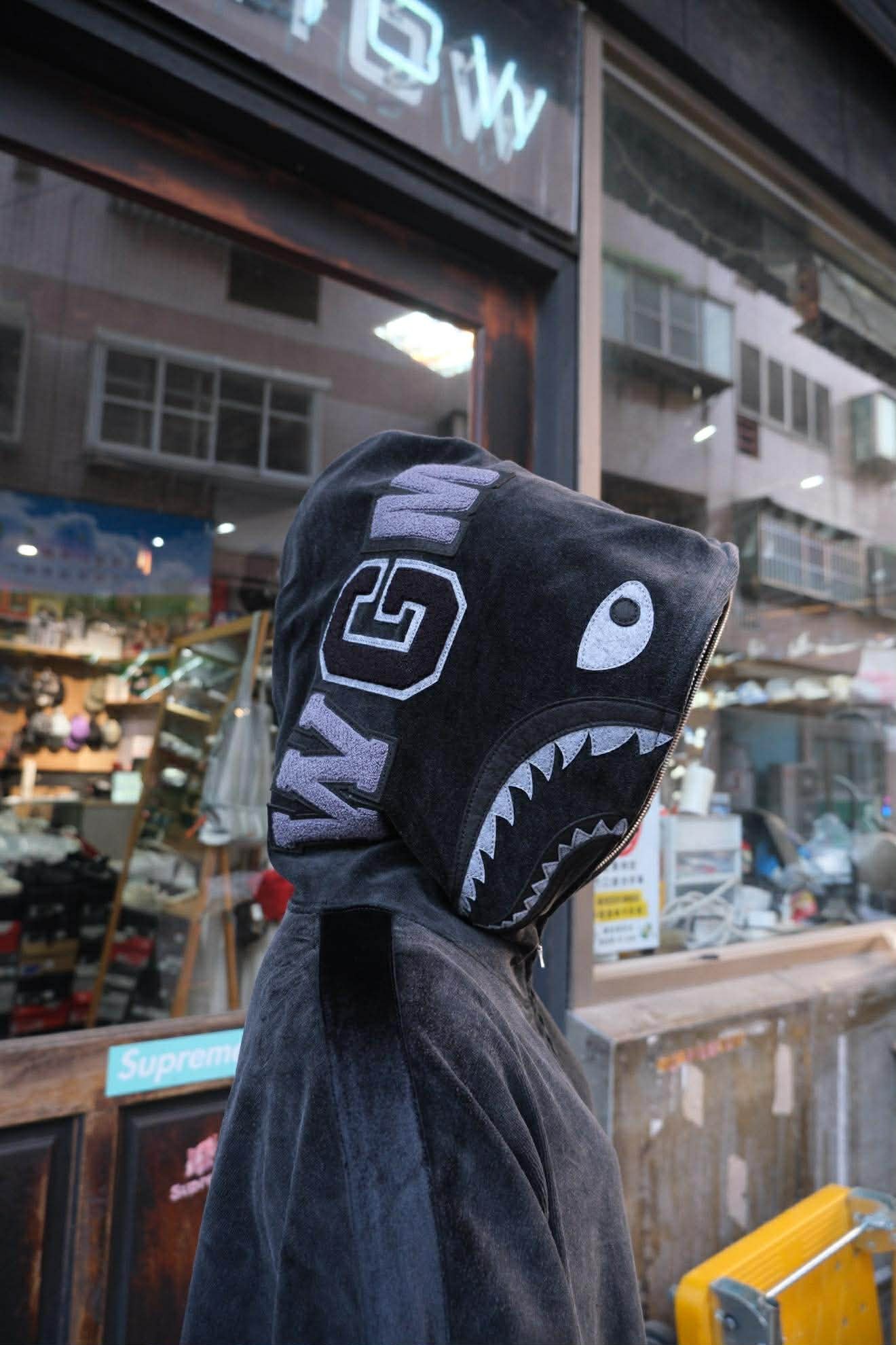 BAPE SNOW WASH SHARK RELAXED FIT FULL ZIP HOODIE 天鵝絨材質 鯊魚外套 1L80-115-004