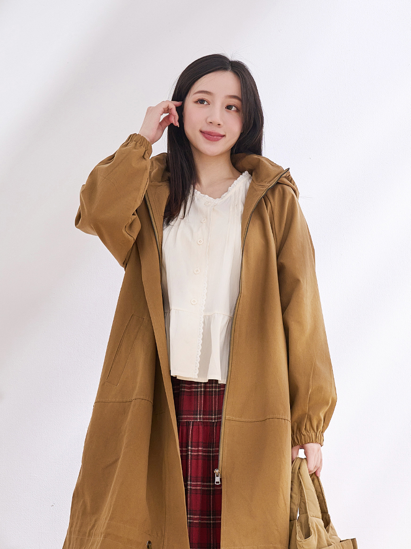 壓褶蕾絲腰長袖上衣格紋法蘭絨蛋糕裙組合