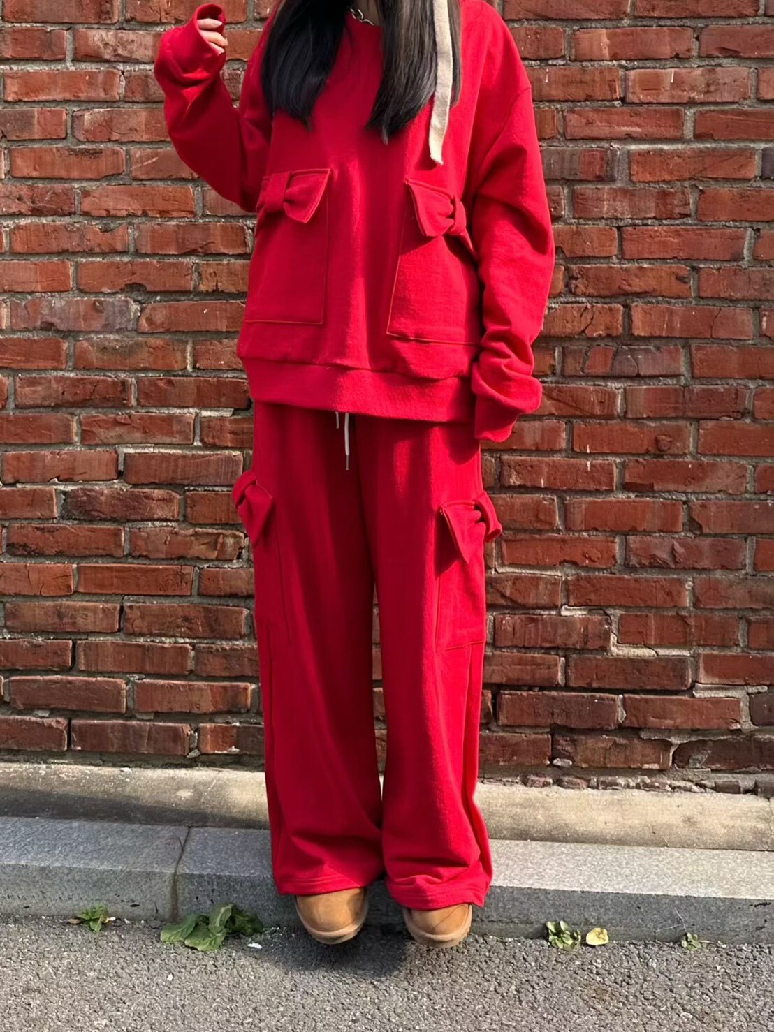 蝴蝶結側口袋休閒長褲