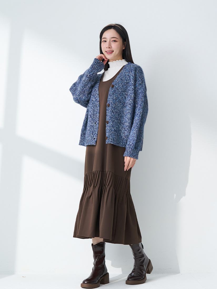 織紋外套簍空立領上衣壓褶魚尾洋裝組合