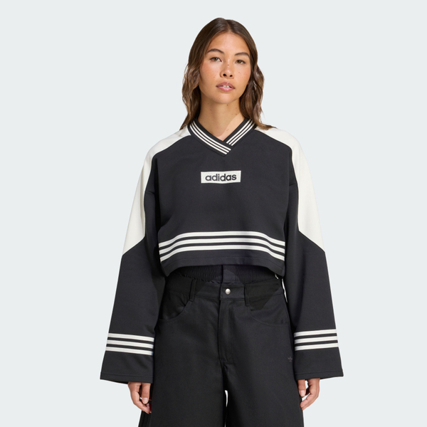 Adidas 愛迪達 Crew Sweatshirt JW7273 女 長袖上衣 休閒長袖 短版 黑 白 亞版