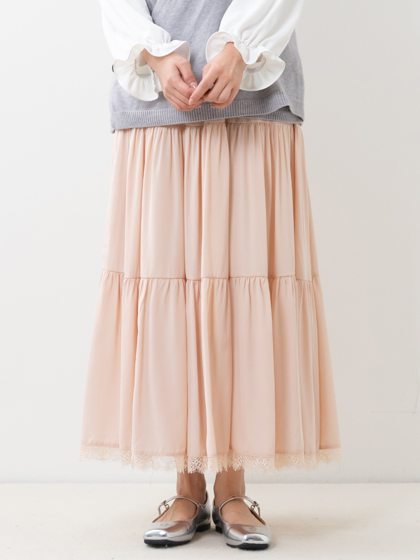 溫甜蕾絲層次蛋糕長裙