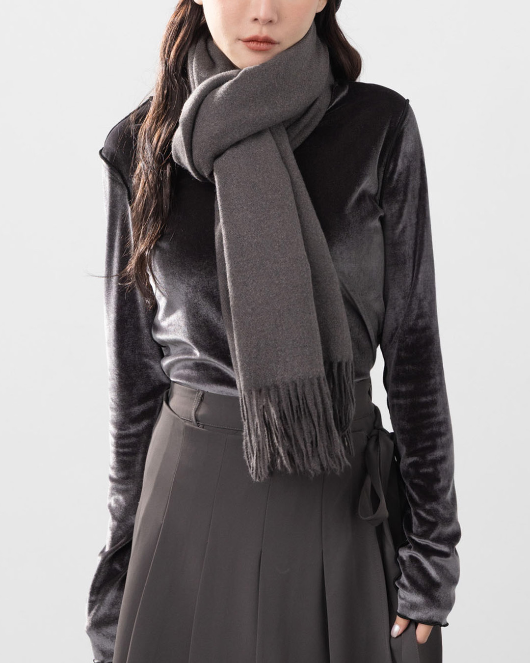 Plain tassel knitted shawl/scarf, available in six colors.【07010476】in stock+pre-order