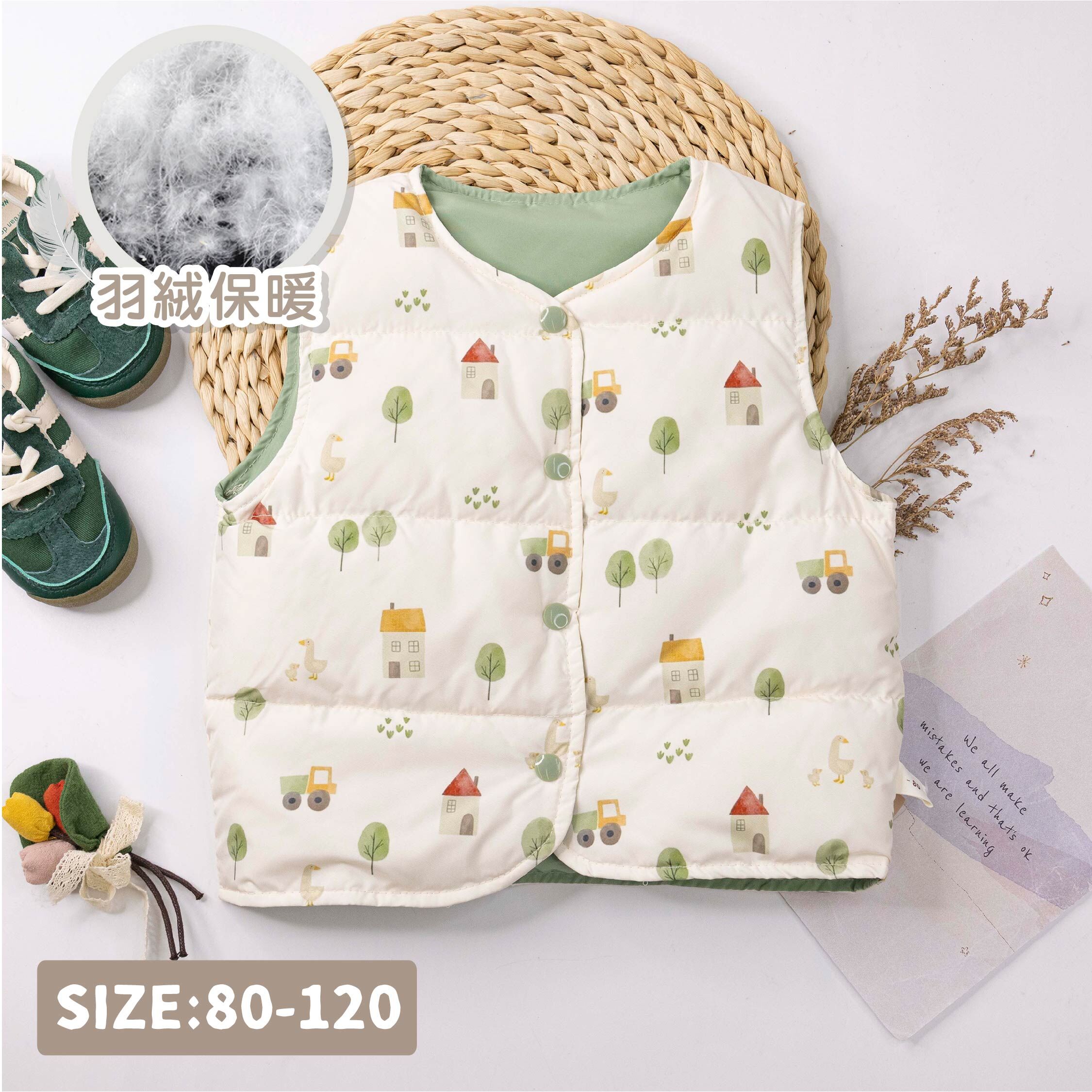 【H55711】童趣手繪圖案羽絨背心