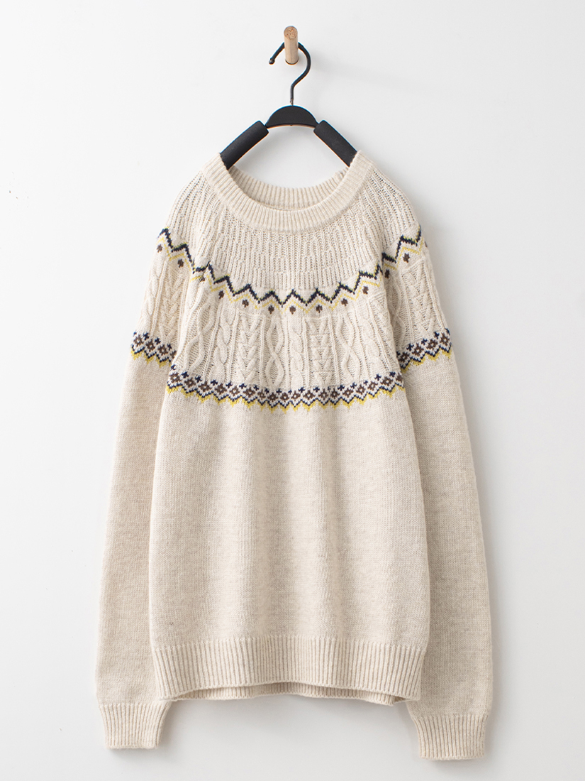 圖騰織紋圓領針織毛衣