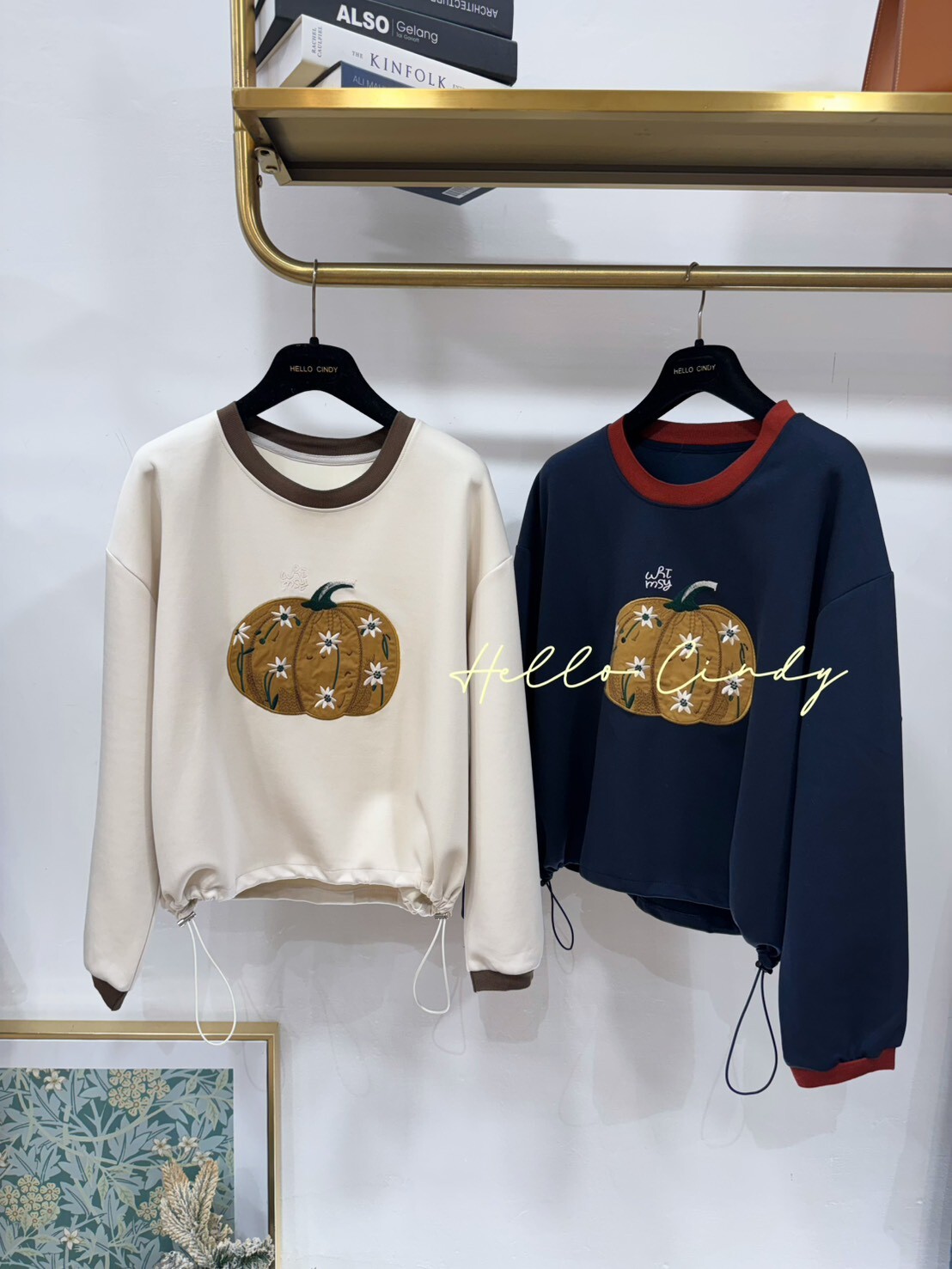 B12153 韓國同款南瓜刺繡優雅質感下縮繩上衣