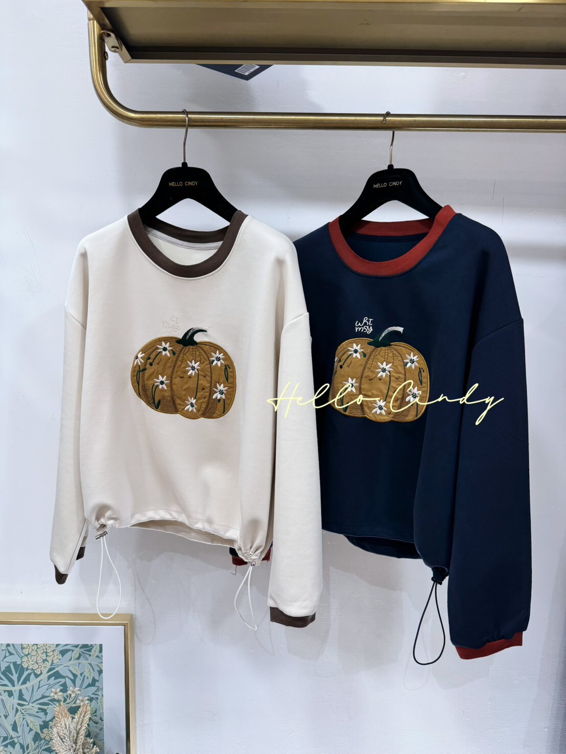 B12153 韓國同款南瓜刺繡優雅質感下縮繩上衣