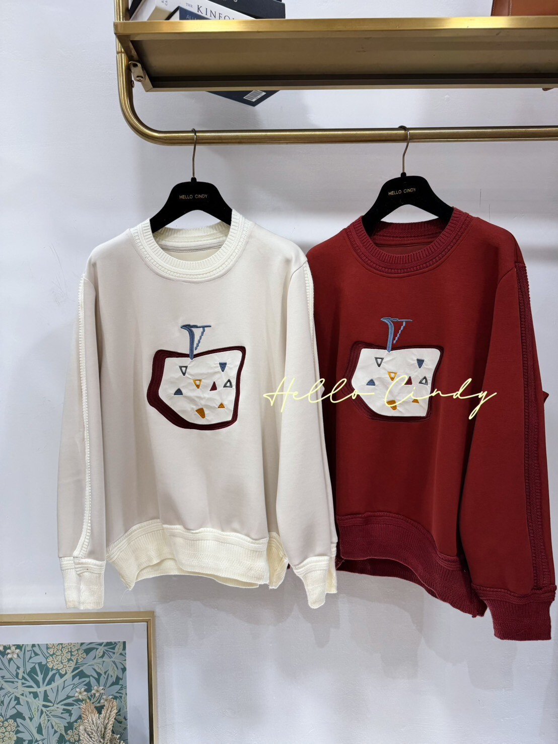 B12145 韓國同款的高質感幾何圖形刺繡貼布顯瘦上衣