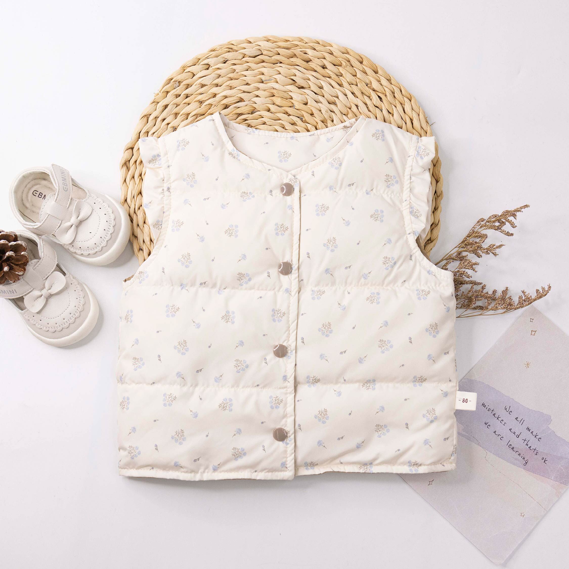 【H55712】氣質藍色小花羽絨背心