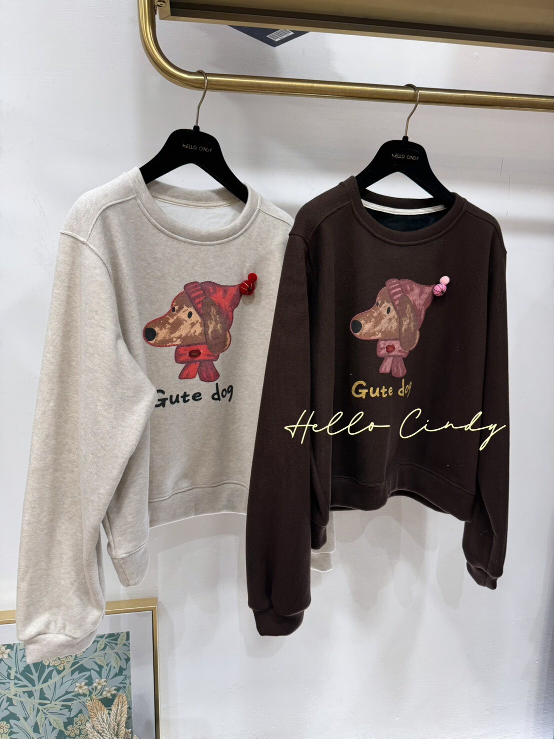 B12148 超可愛的毛線帽的臘腸狗狗短絨毛質感大學T