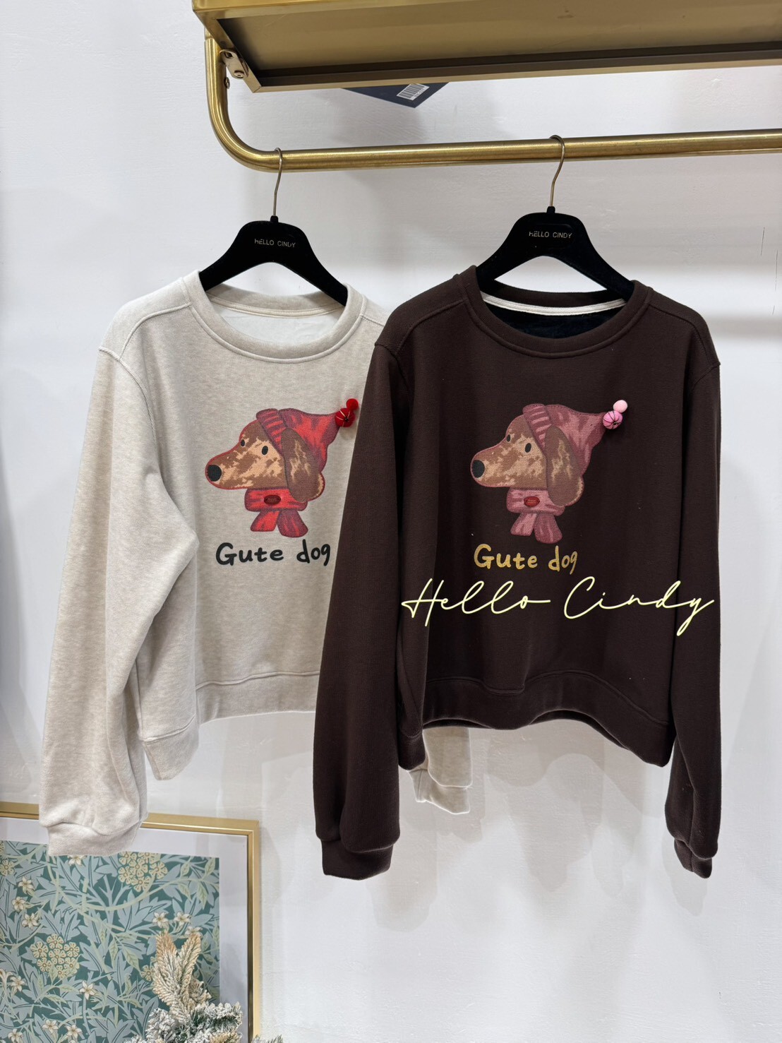 B12148 超可愛的毛線帽的臘腸狗狗短絨毛質感大學T