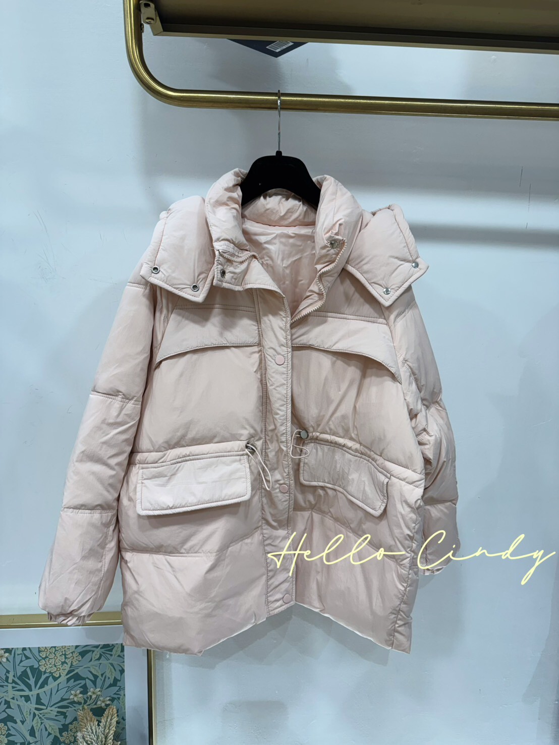 B12159 Cindy獨賣～粉粉嫩嫩的白鴨絨連帽抽繩外套