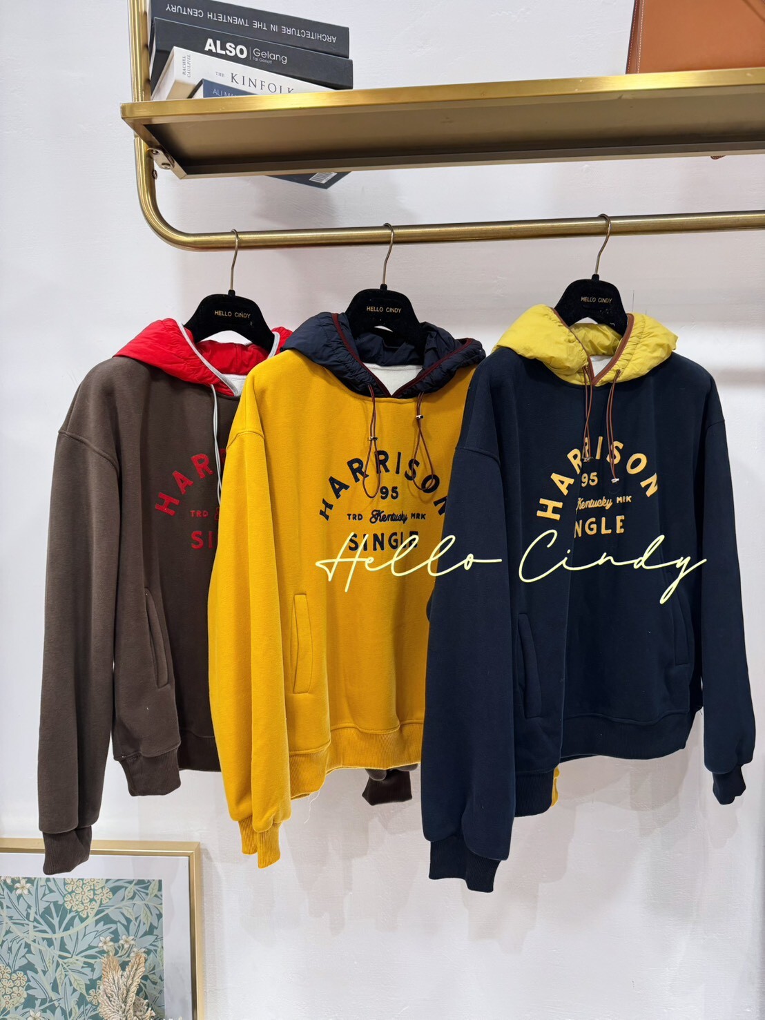 B12163 韓國同款鋪棉風衣帽撞色短絨毛大學T