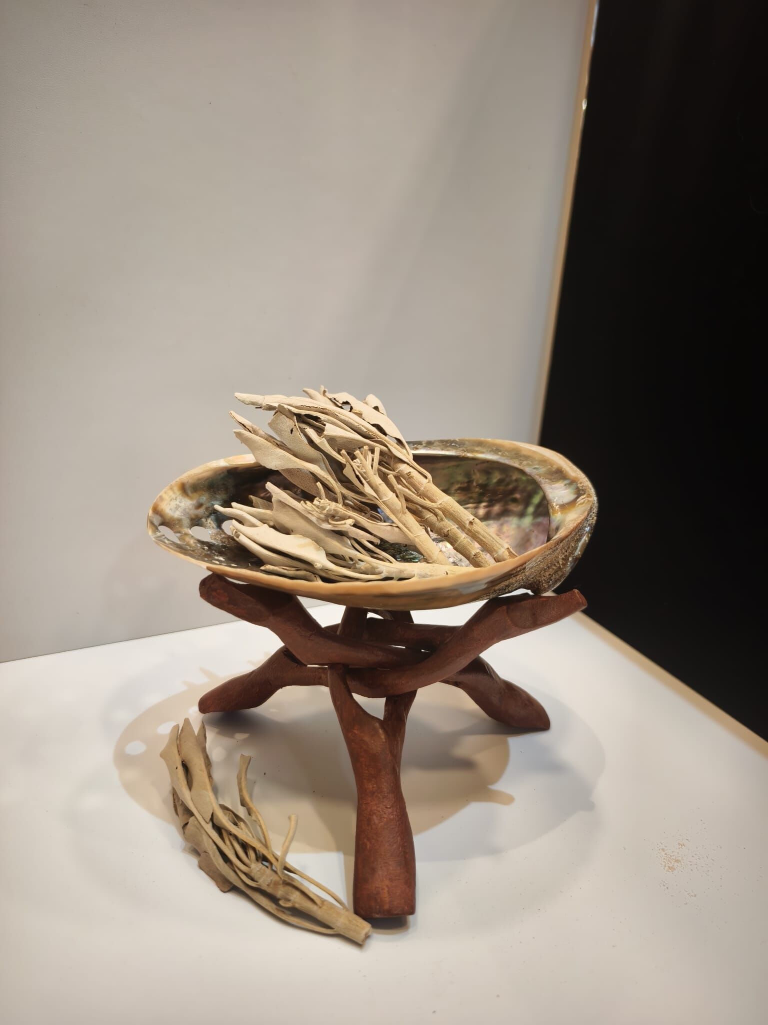 0102CYST22-水晶CS-鼠尾草淨化組合 天然鮑魚殼連底座配20克鼠尾草 (A22)