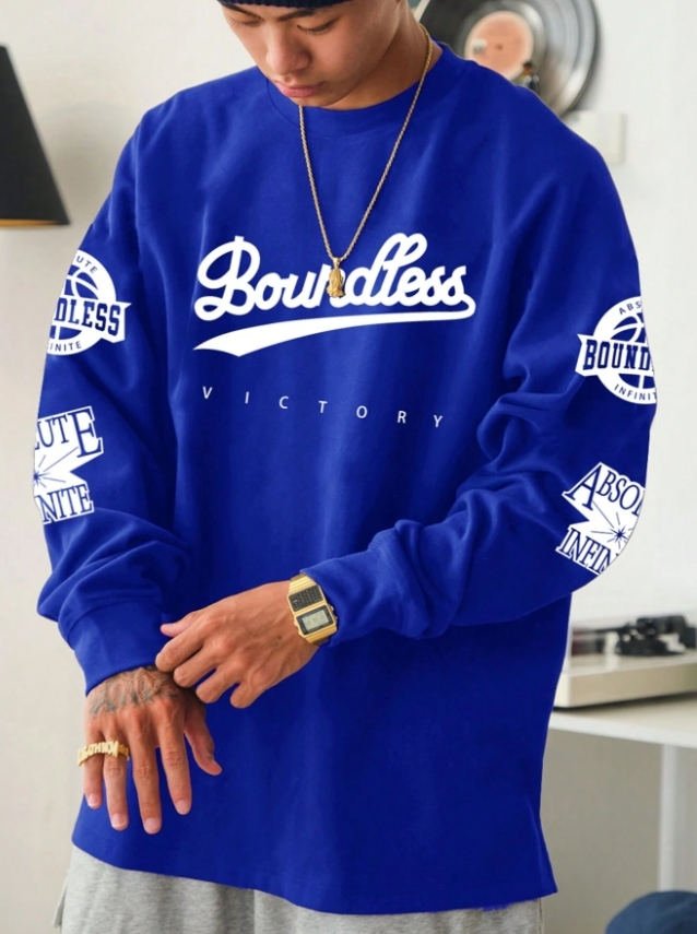 KADMAX大尺碼 - 男士寶藍字母印花大學TEE〈KSMS2726〉