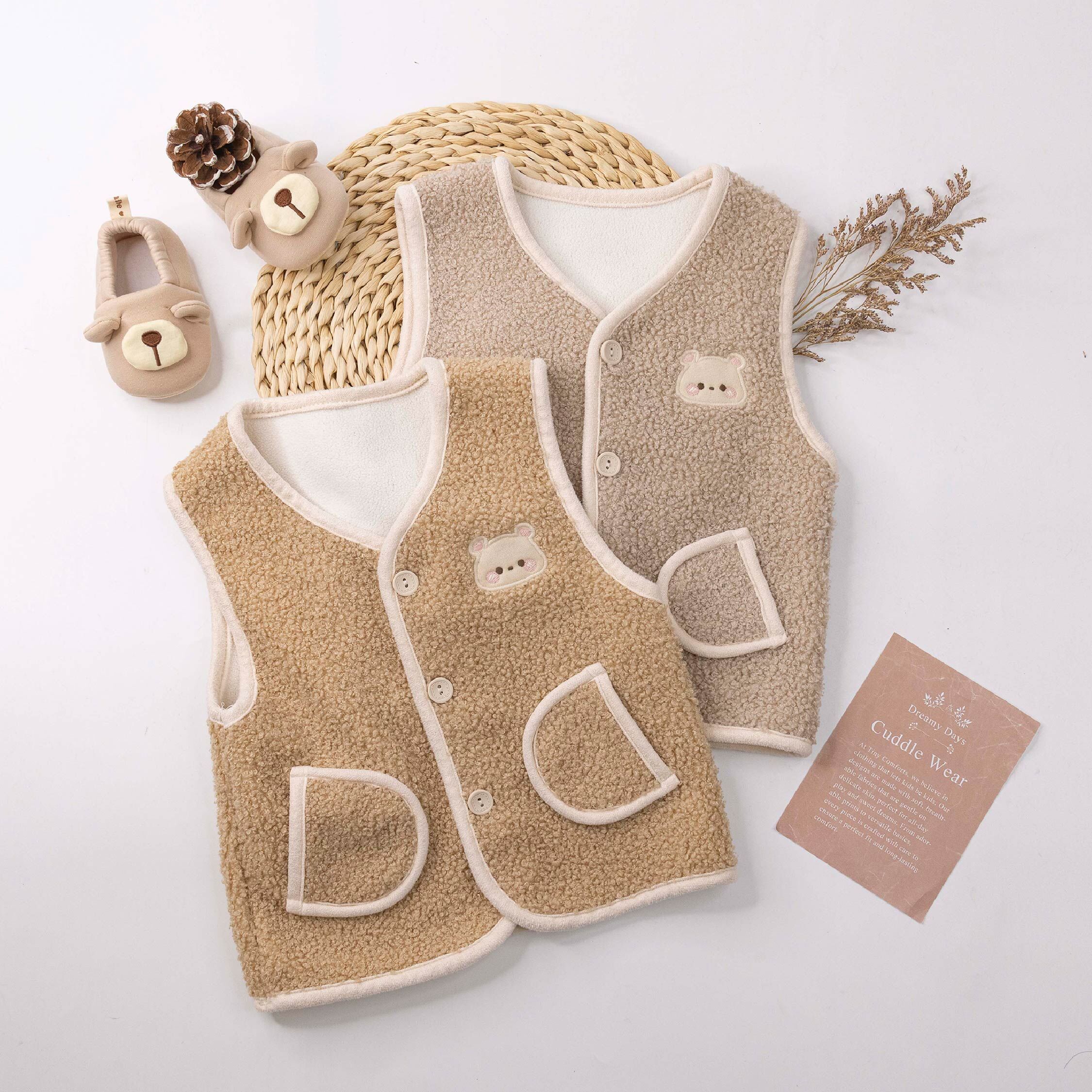 【H55720】QQ毛小熊刷毛背心＊二色