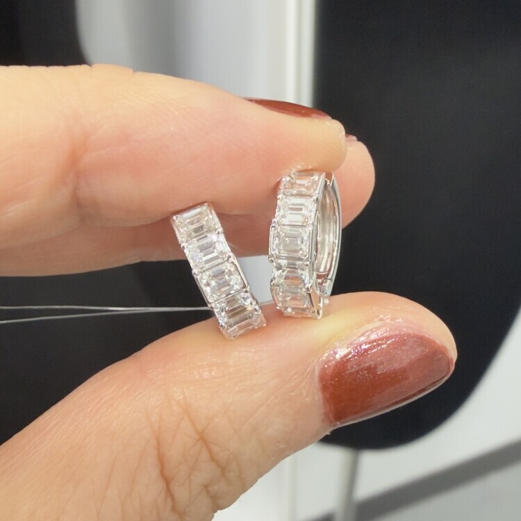 祖母綠切割鑽石圈形耳環