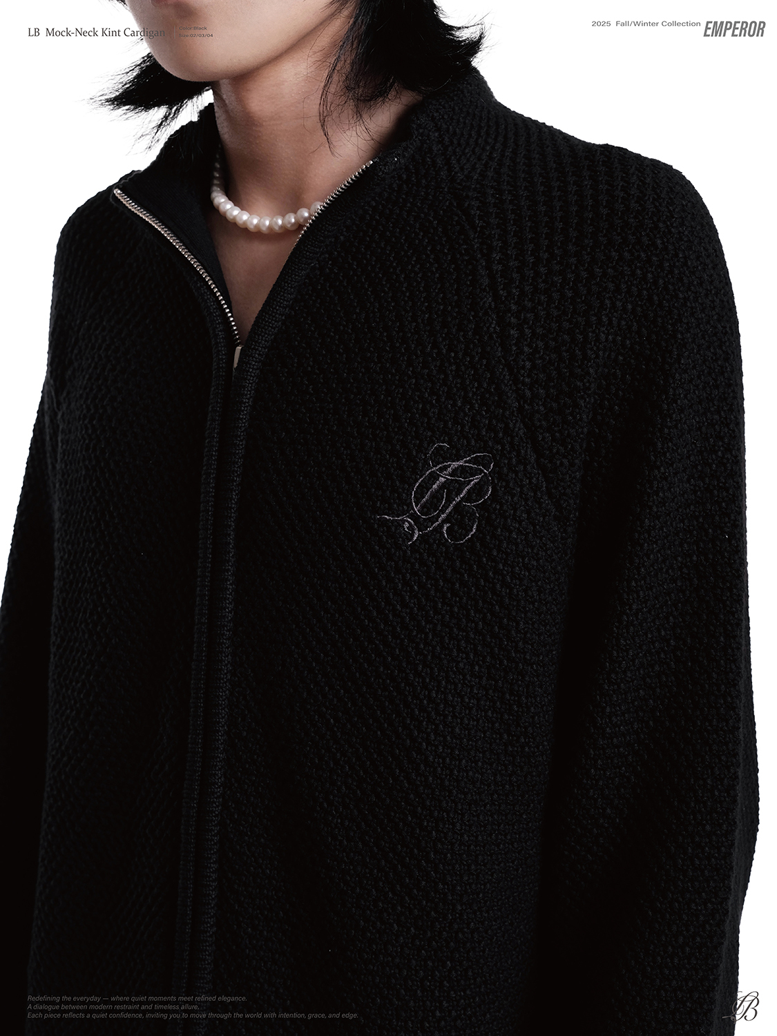 Nurari 針織微立領外套 黑 25 A/W Em. LB mock-neck knit cardigan