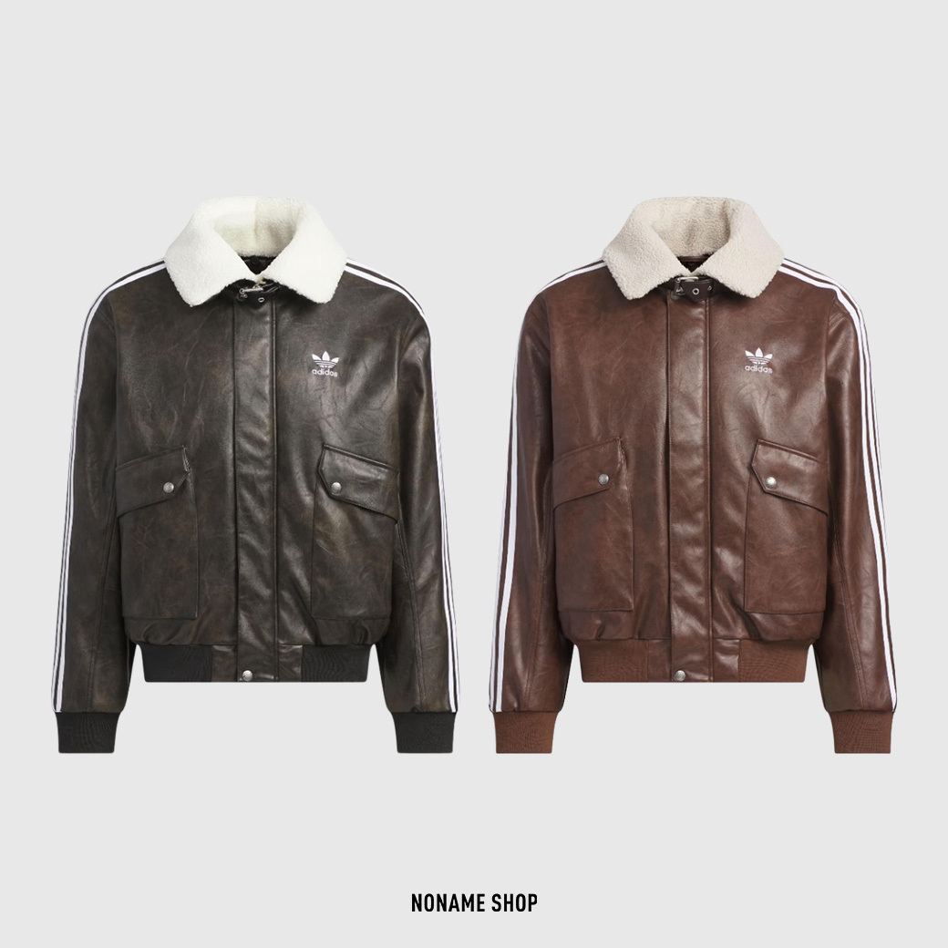 ADIDAS ORIGINALS PU PAD 三葉草 皮外套 羊羔毛領 外套 兩色 (男款)