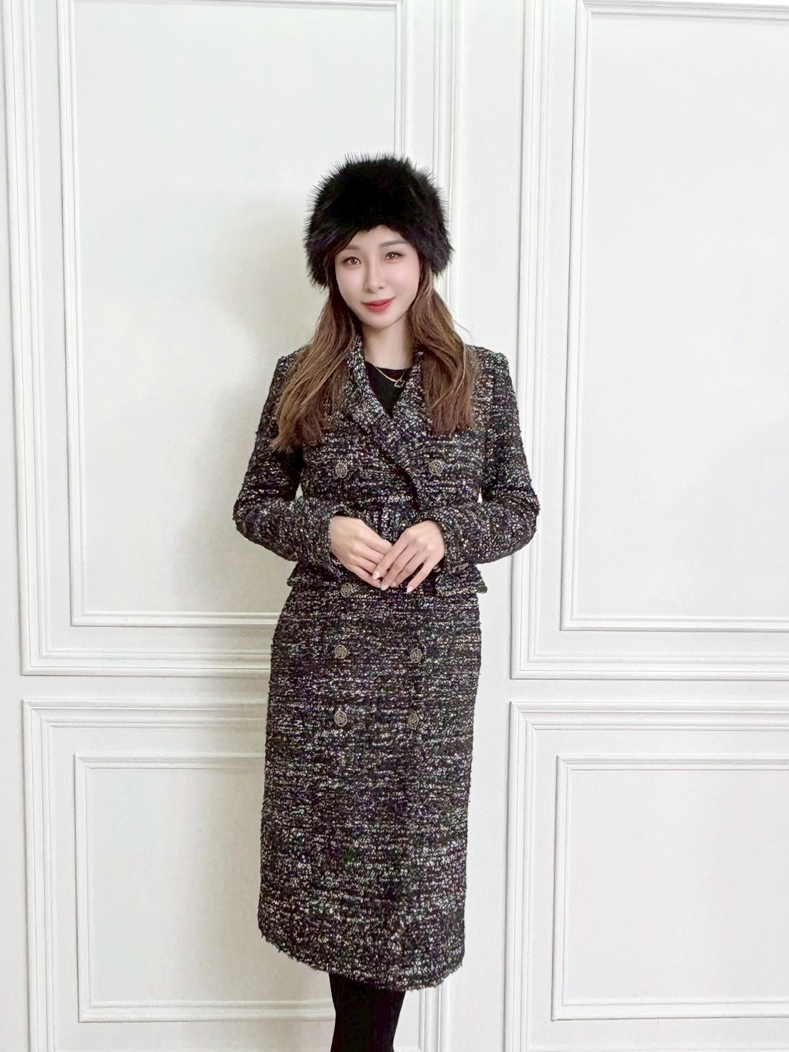 星空混色羊毛洋裝大衣