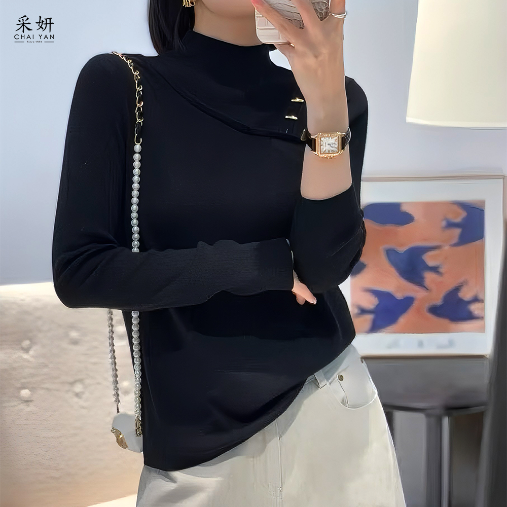 半肩簍空刷絨保暖長袖上衣