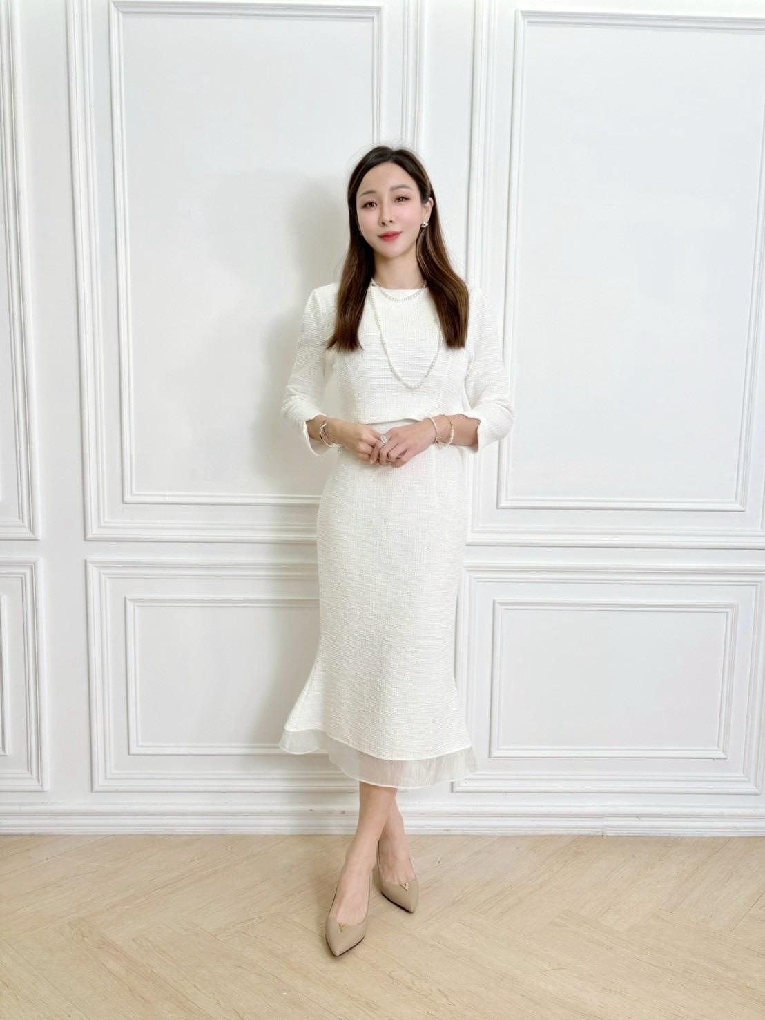 ( JS ) 絕美擺透紗織紋魚尾洋