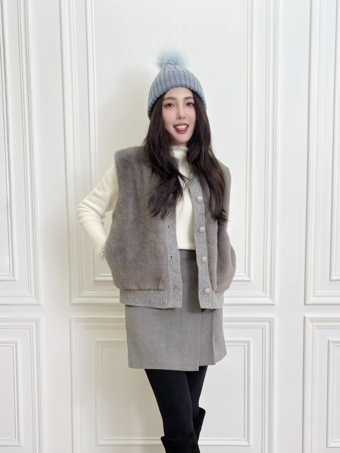 側打褶裁片西裝短裙