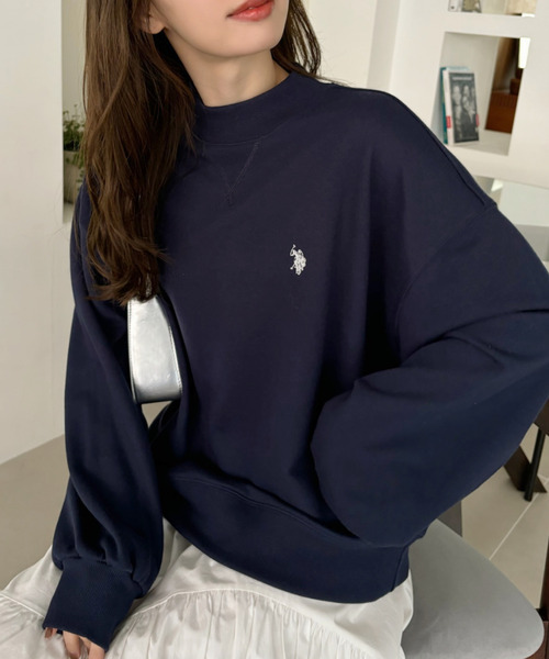 零碼現貨藏藍色M!! 日本🇯🇵連線 U.S. POLO ASSN. 刺繡半領寬鬆衛衣 刺繡 微高領 寬鬆 休閒 衛衣 長袖 打底 (任買兩件711免運)現貨