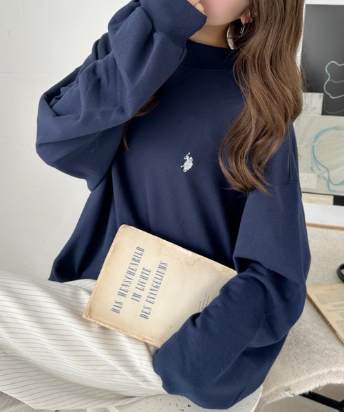 零碼現貨藏藍色M!! 日本🇯🇵連線 U.S. POLO ASSN. 刺繡半領寬鬆衛衣 刺繡 微高領 寬鬆 休閒 衛衣 長袖 打底 (任買兩件711免運)現貨