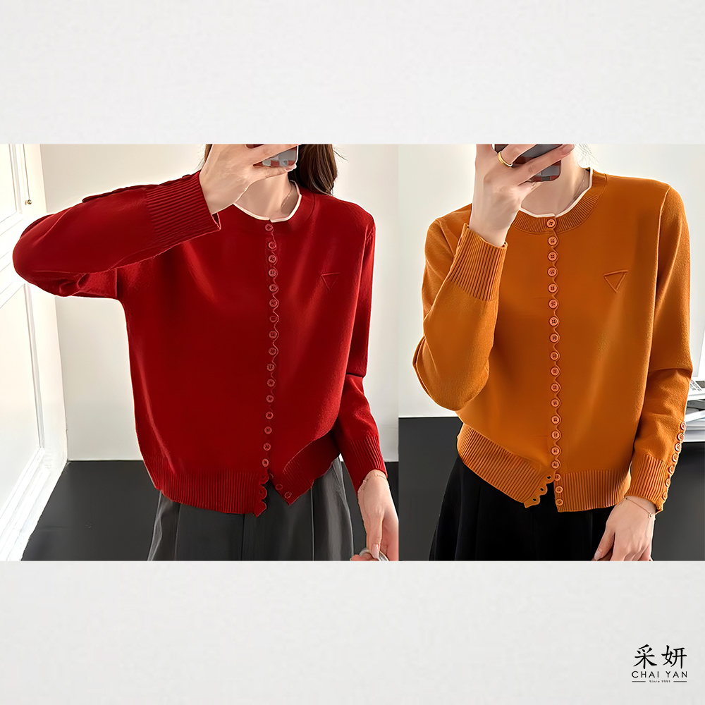 波浪排釦針織長袖上衣