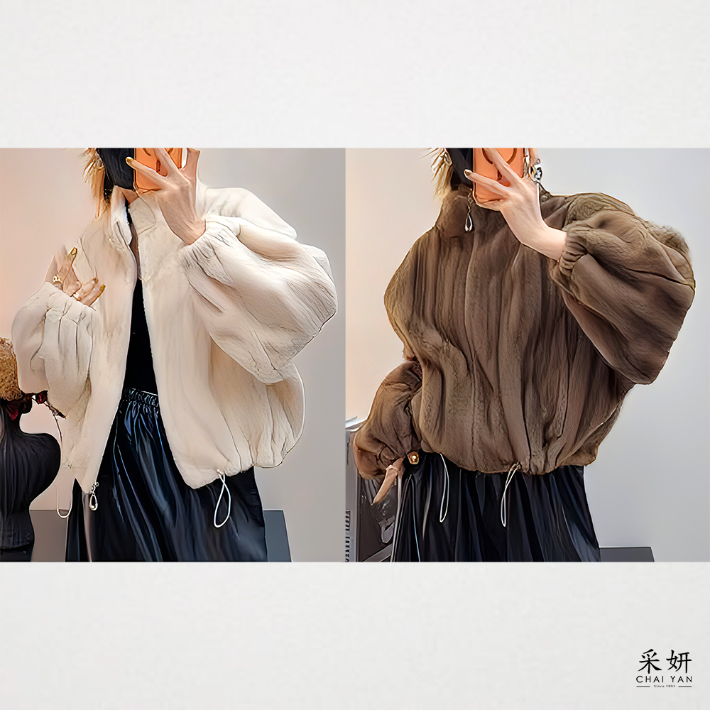 立領拉鍊水貂絨外套