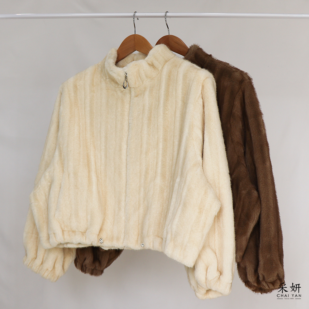 立領拉鍊水貂絨外套
